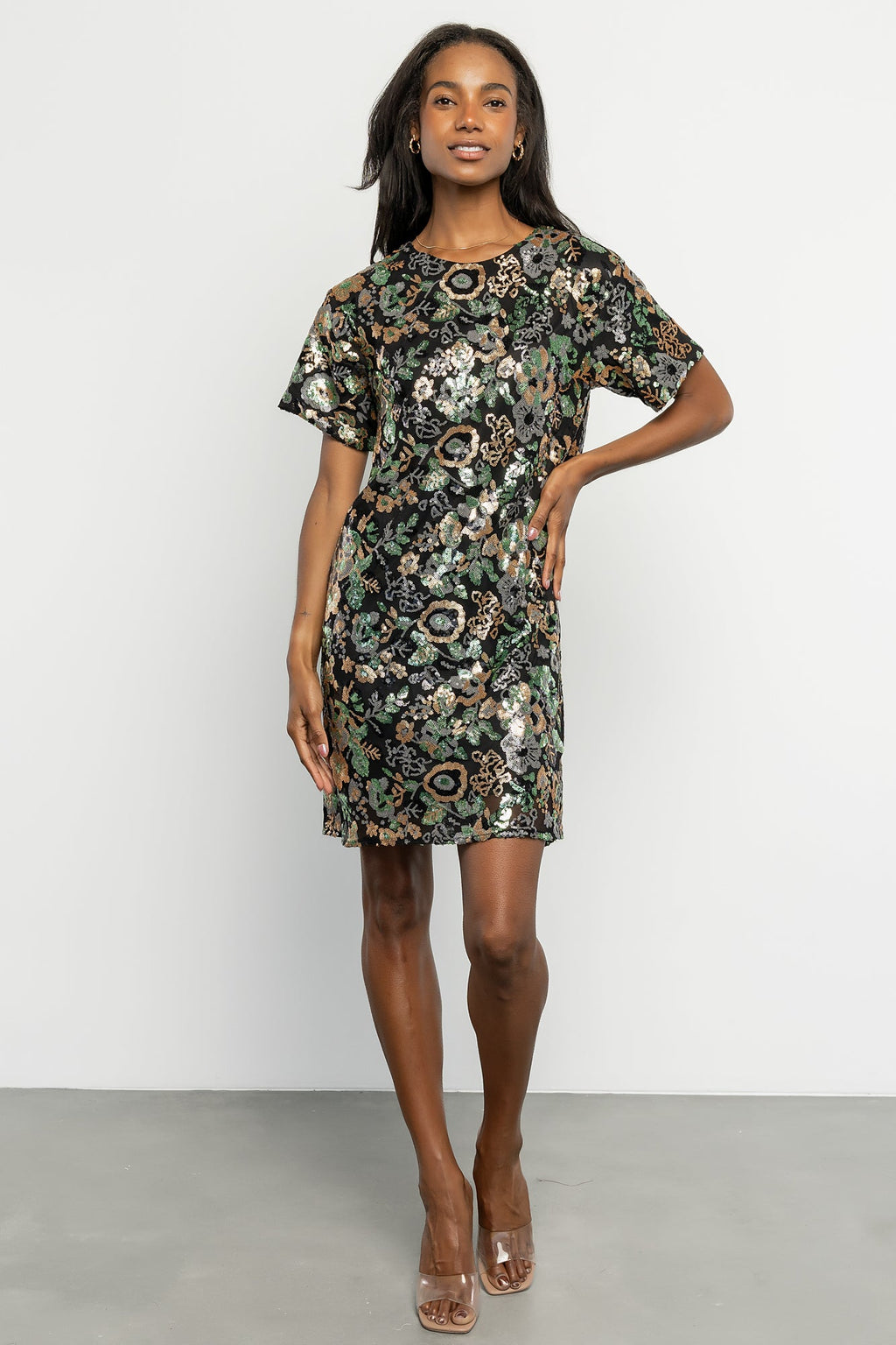 Squires Sequin Short Dress | Black + Green Multi