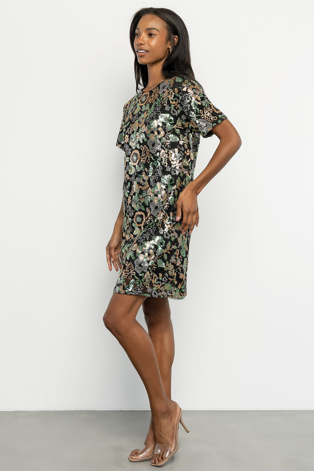 Squires Sequin Short Dress | Black + Green Multi