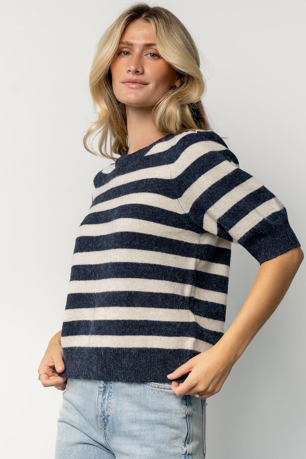 Keira Sweater Top | Navy + Ivory Stripe