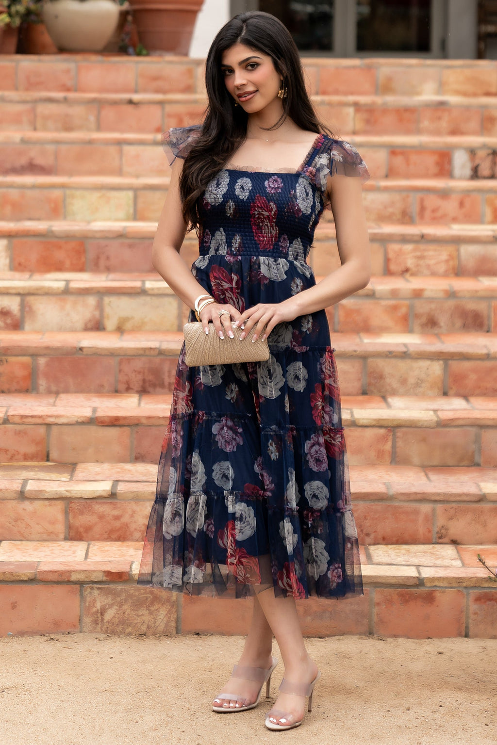 Clementine Tulle Midi Dress | Navy Floral