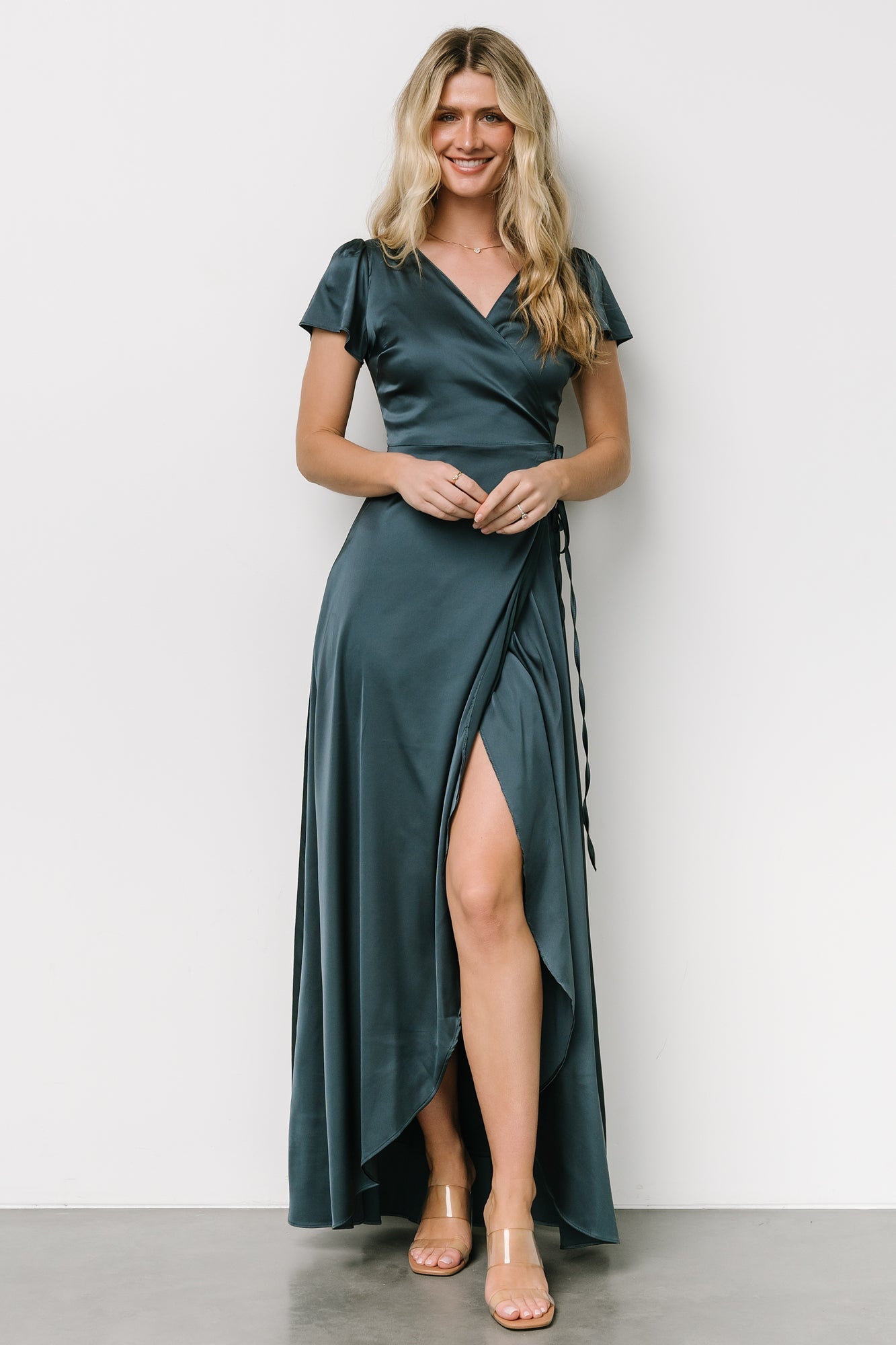 Krystal Satin Wrap Gown | Deep Blue