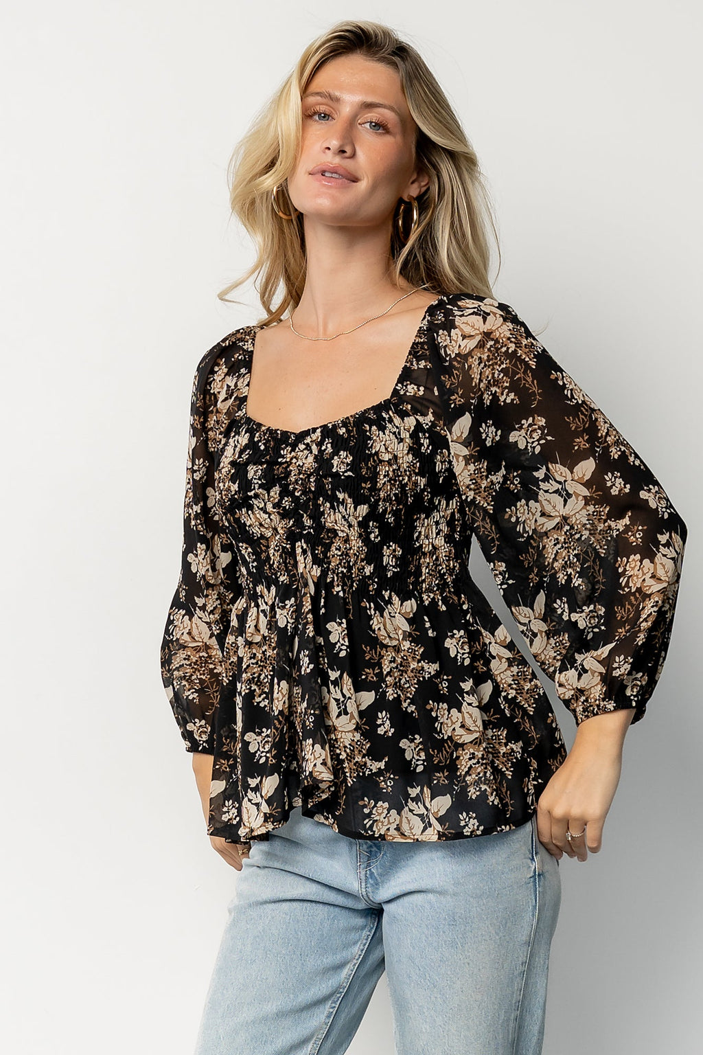 Fenna Smocked Top | Black Floral