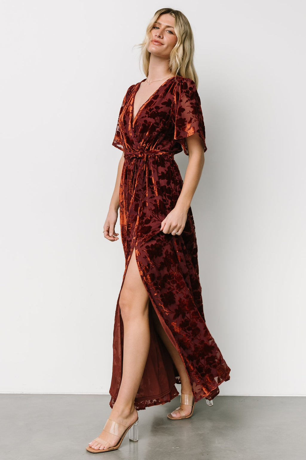 Uma Velvet Maxi Dress | Copper Floral