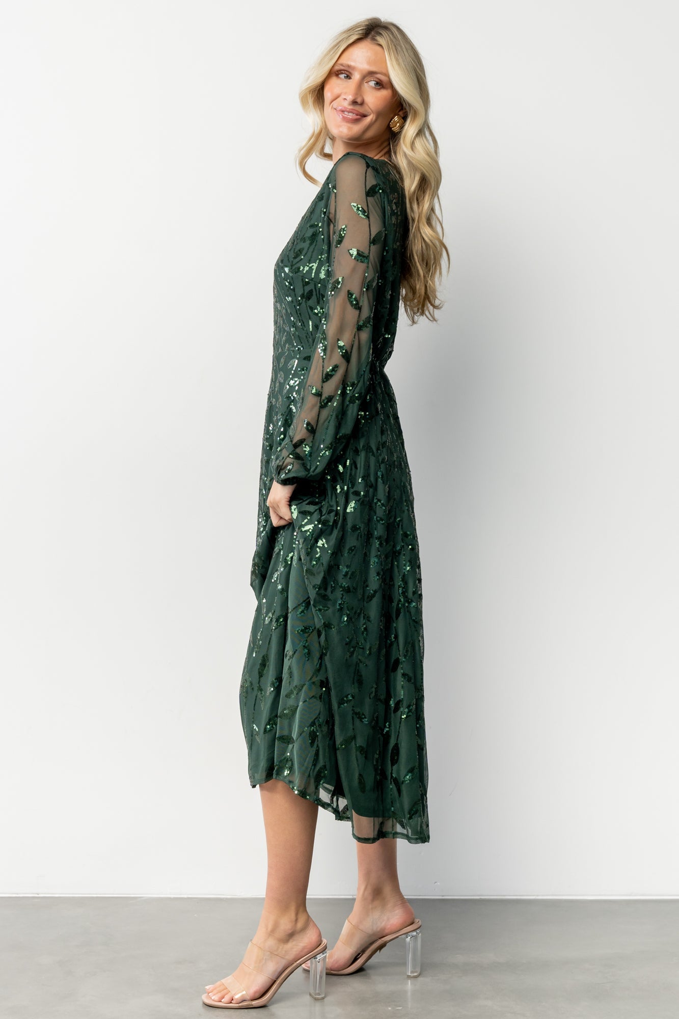 Kalla Sequin Midi Dress | Emerald
