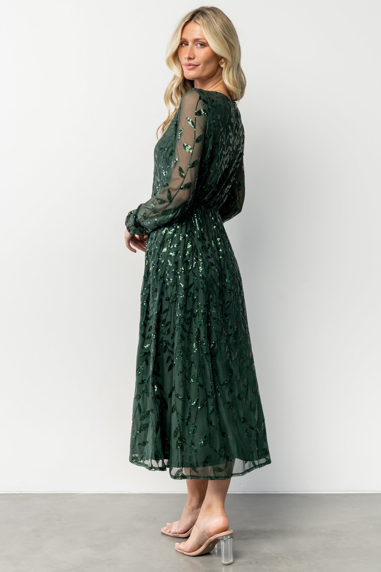 Kalla Sequin Midi Dress | Emerald