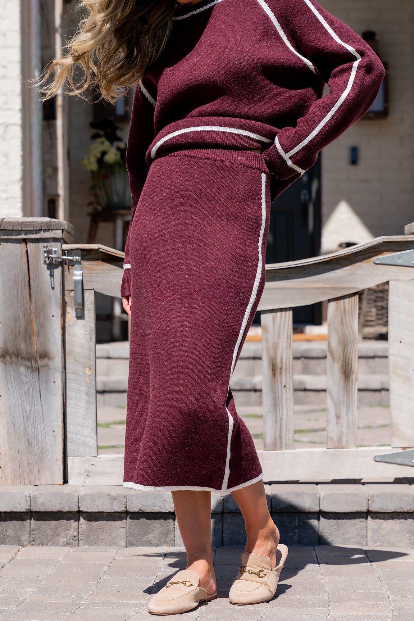 Ava Knit Midi Skirt | Wine