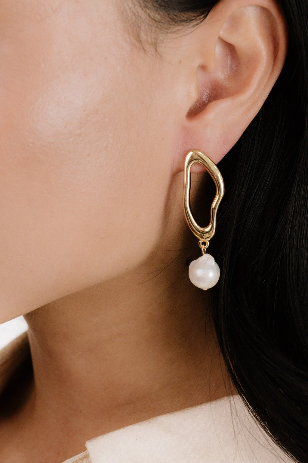 Open Circle Freshwater Pearl Earrings