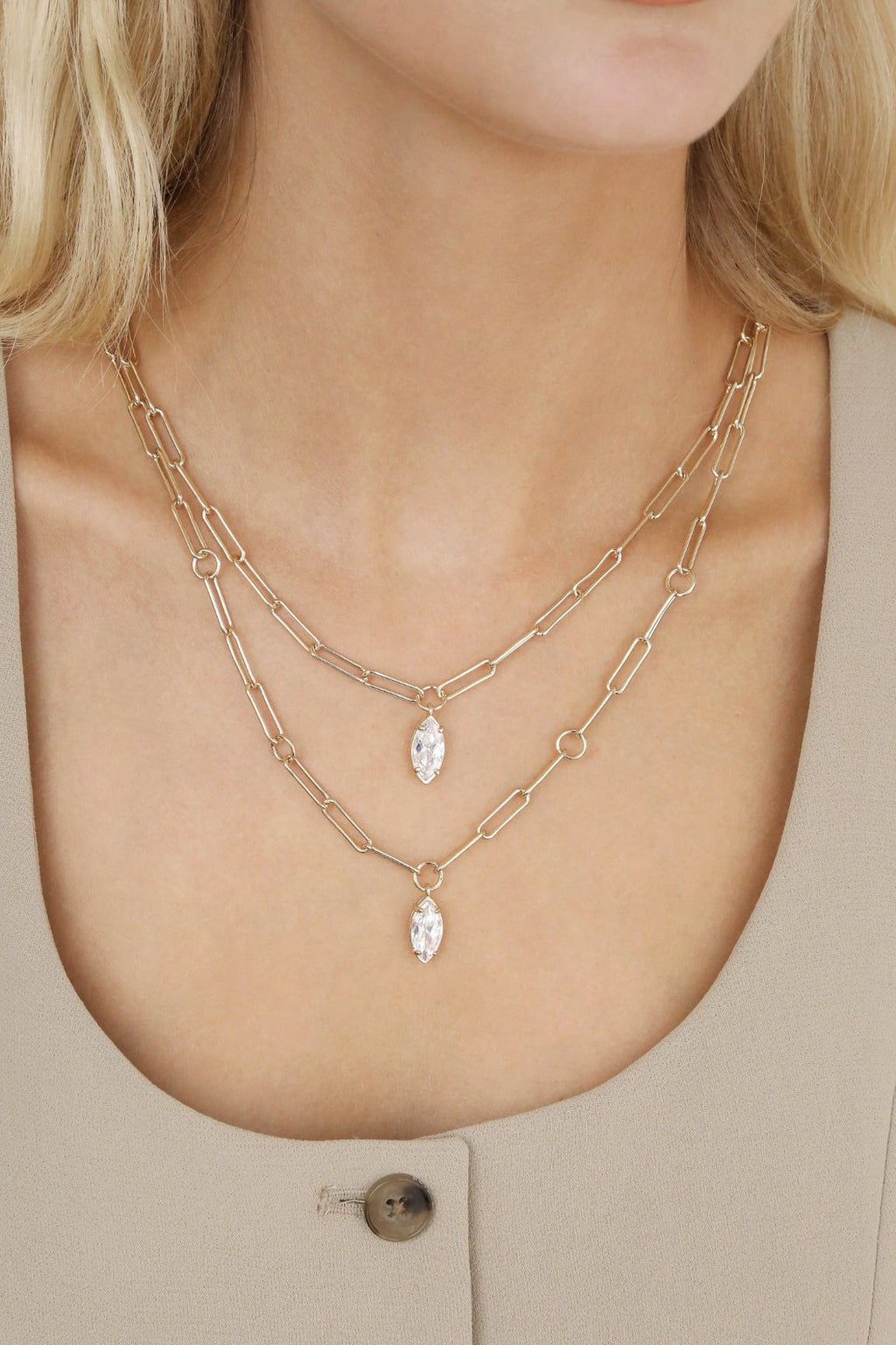 Double Layered Crystal Pendant Necklace