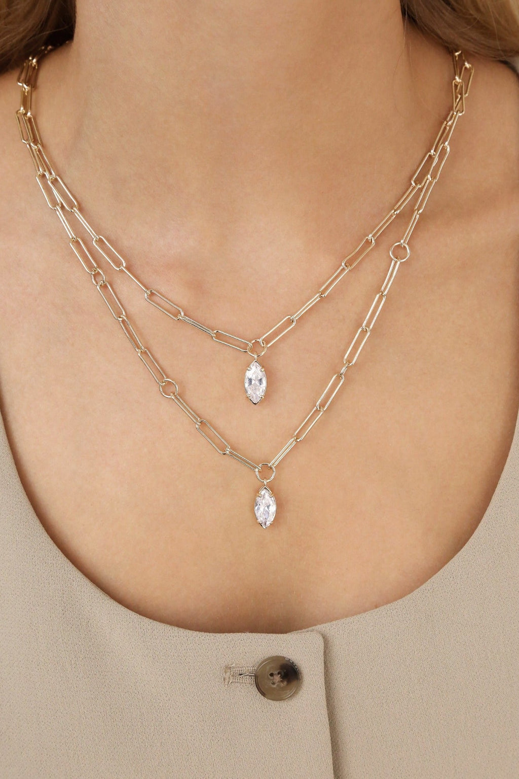 Double Layered Crystal Pendant Necklace