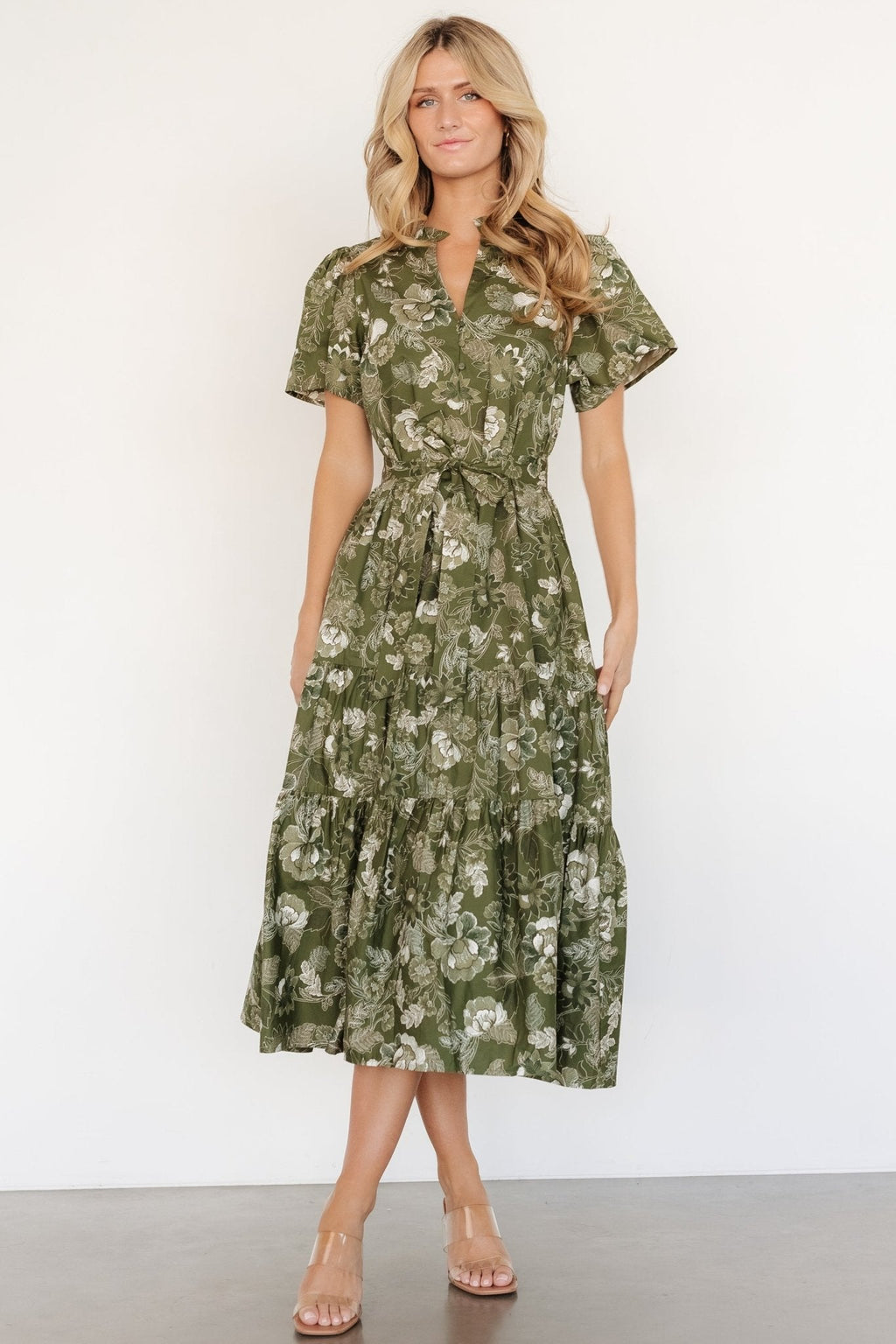 Adara Midi Dress | Olive Floral