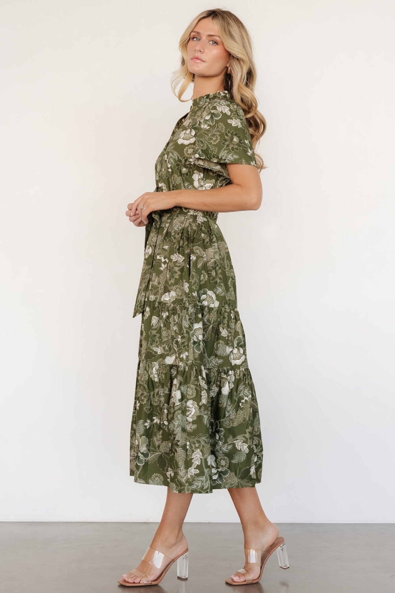 Adara Midi Dress | Olive Floral