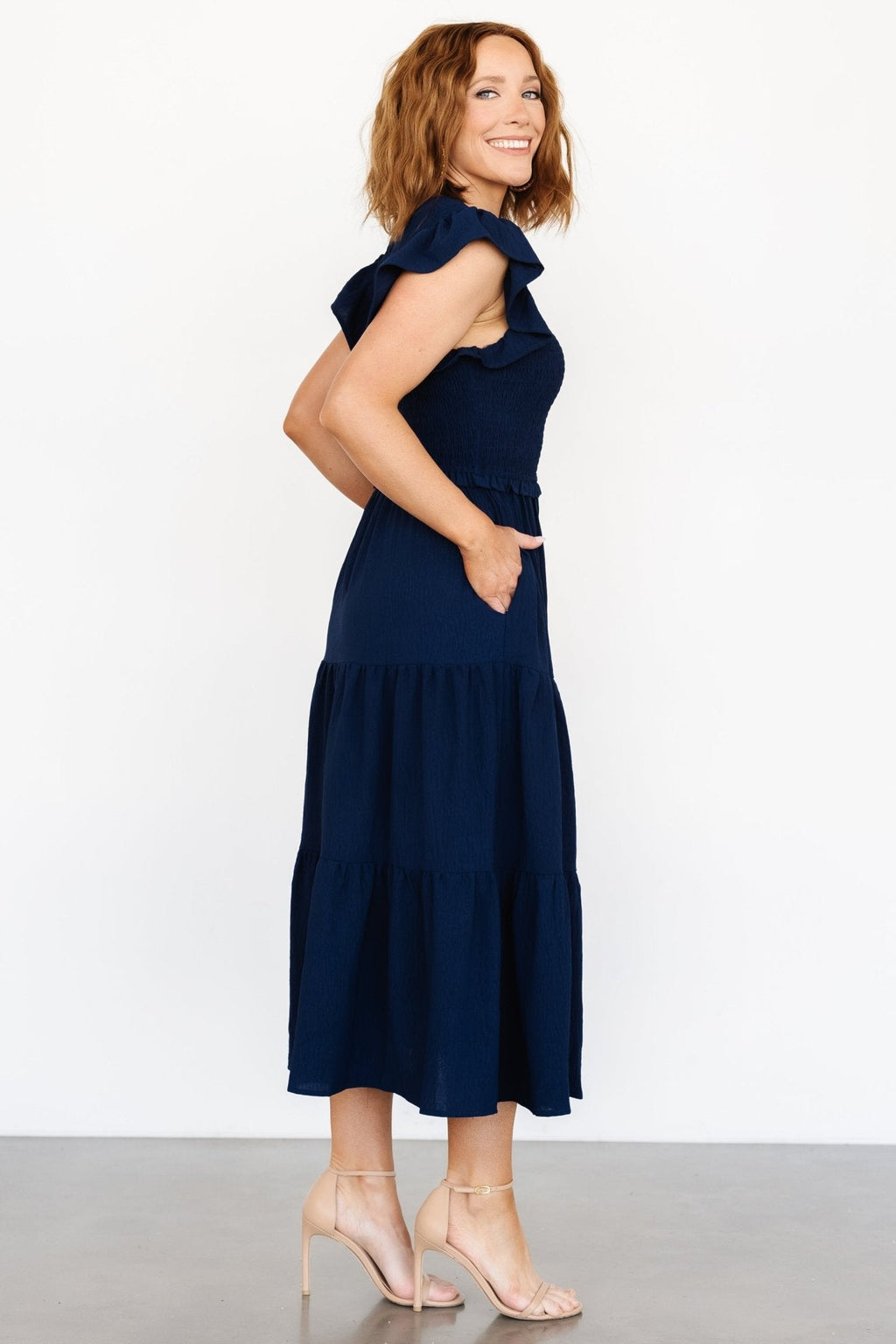 Afton Smocked Tiered Dress | Navy