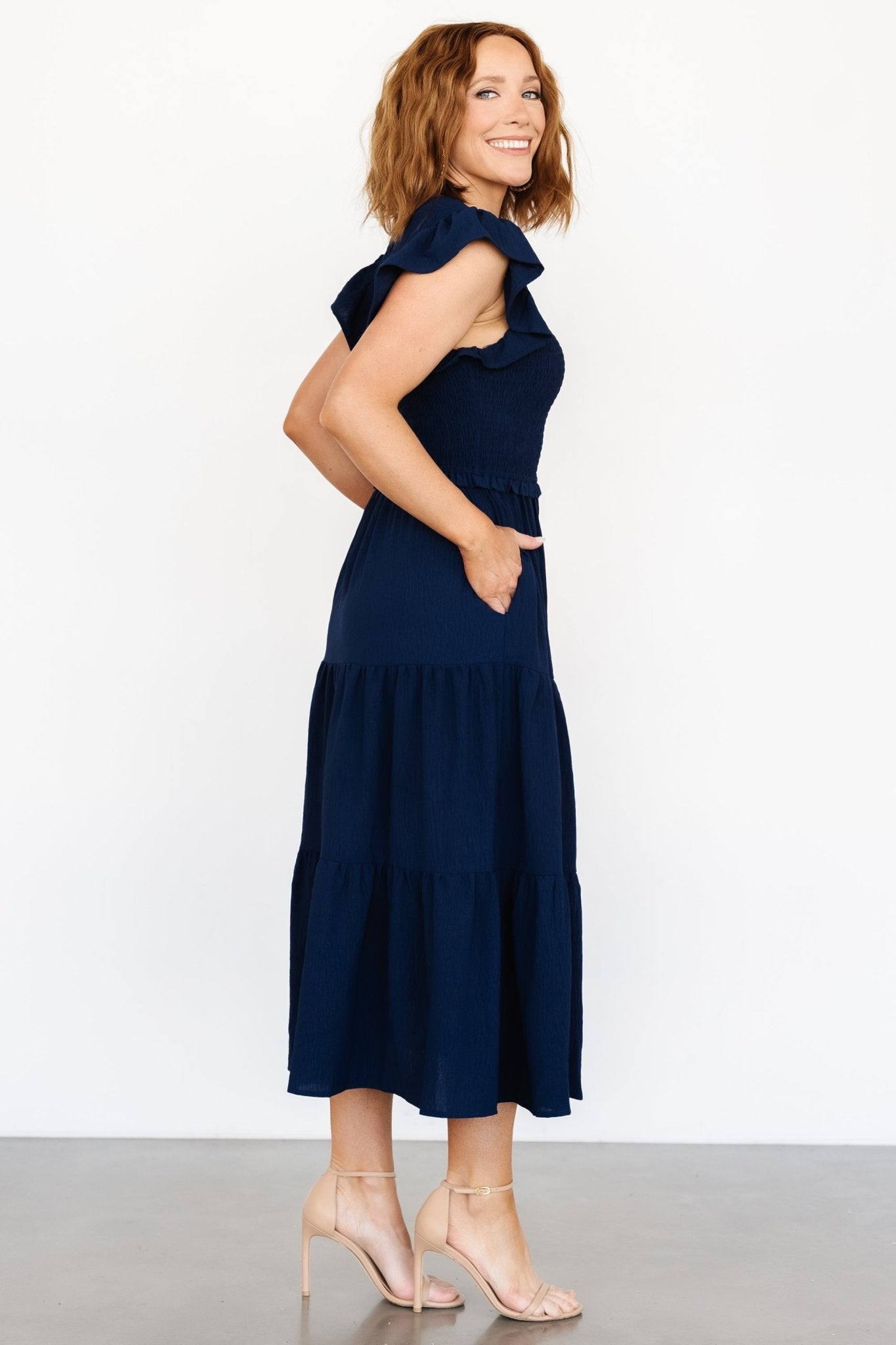 Afton Smocked Tiered Dress | Navy