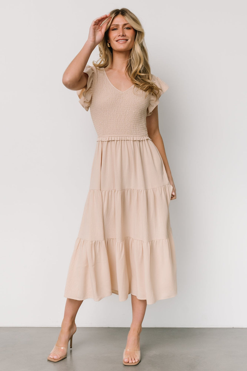 Afton Smocked Tiered Dress | Sand