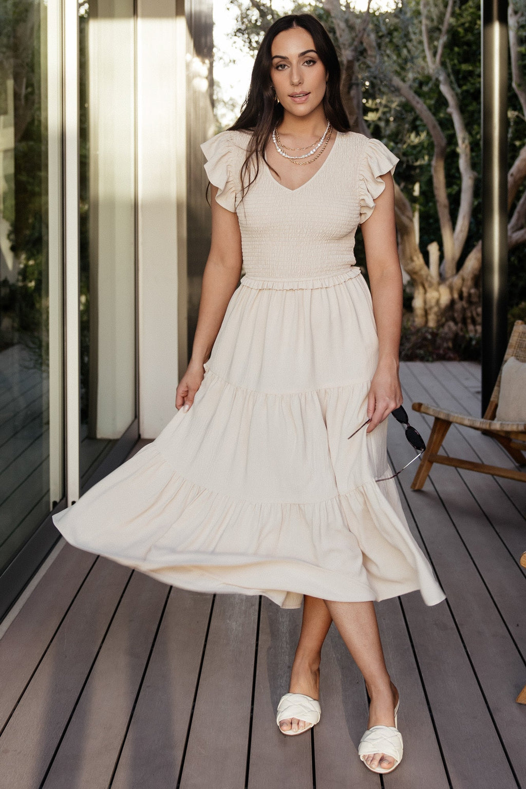 Afton Smocked Tiered Dress | Sand