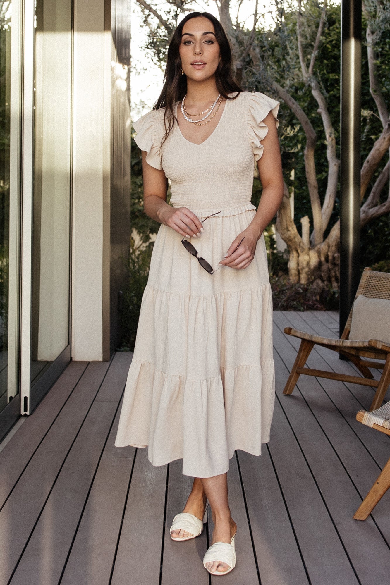 Afton Smocked Tiered Dress | Sand