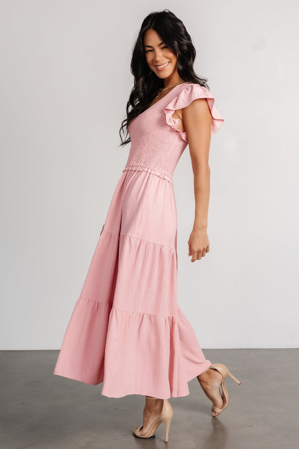 Afton Smocked Tiered Dress | Vintage Blush