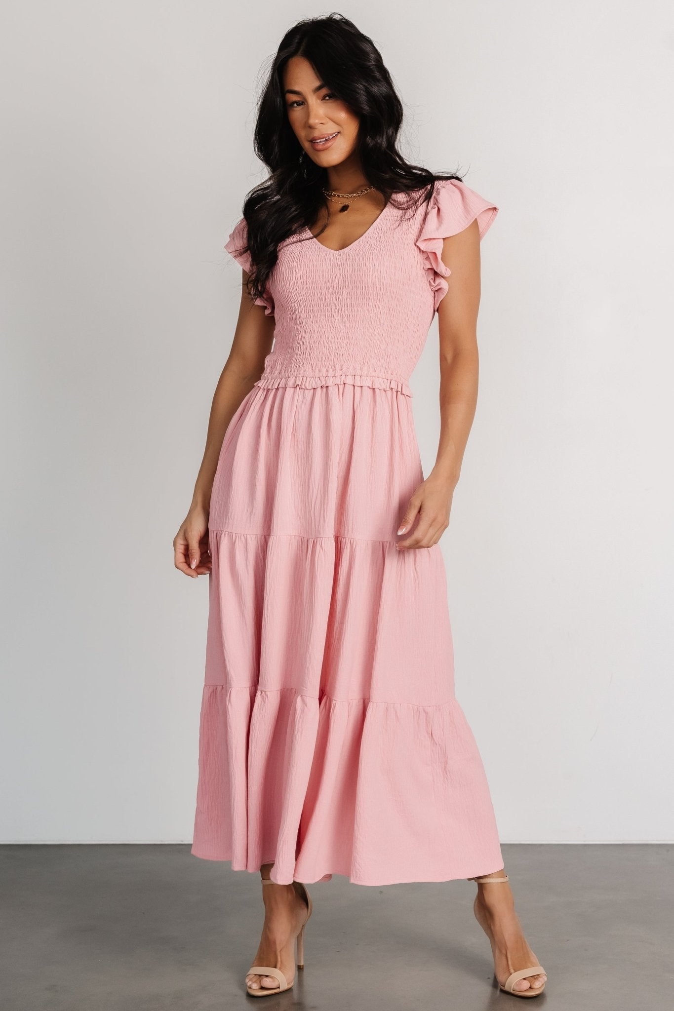 Afton Smocked Tiered Dress | Vintage Blush