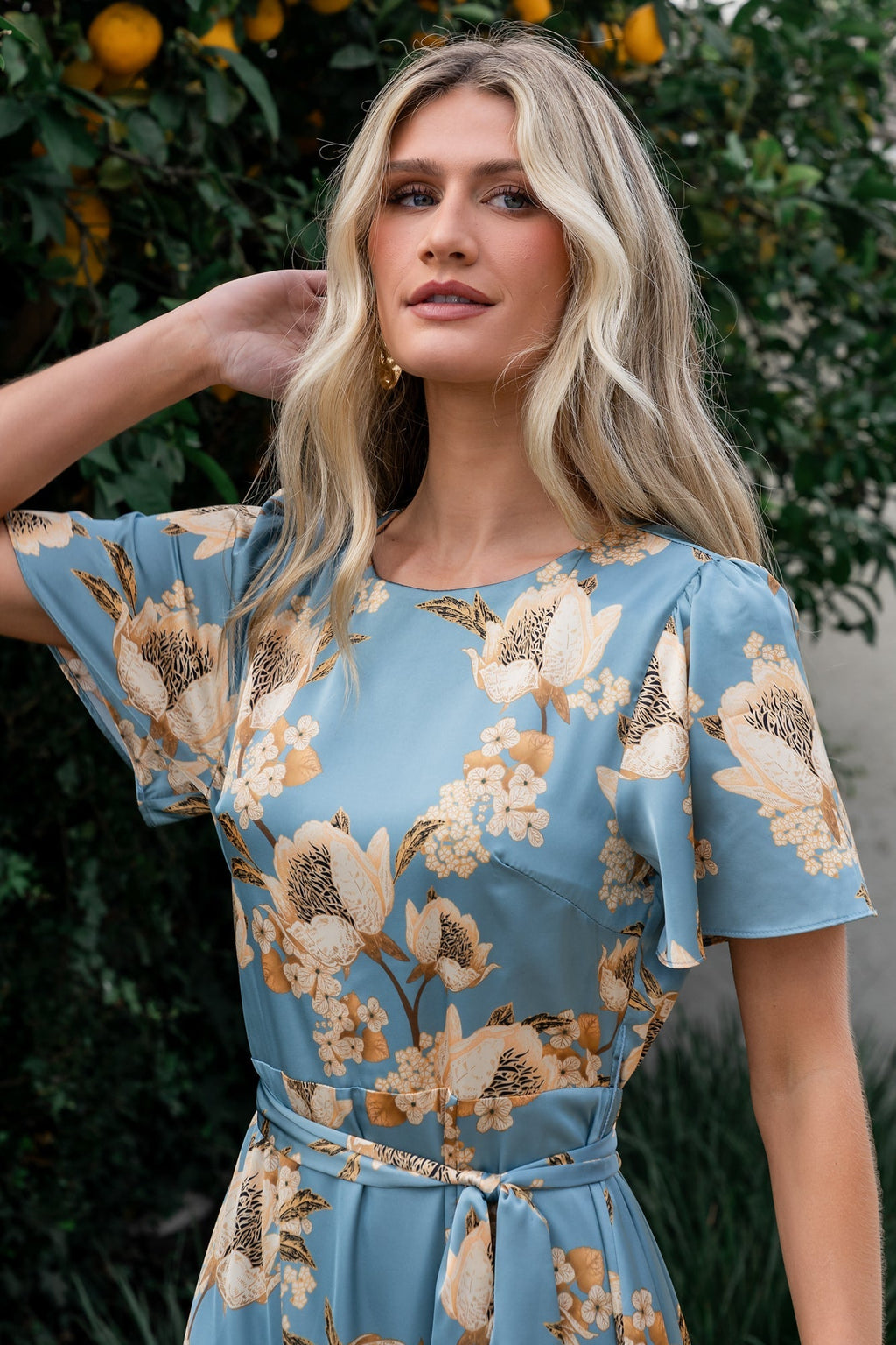 Agnes Satin Maxi Dress | Blue + Gold