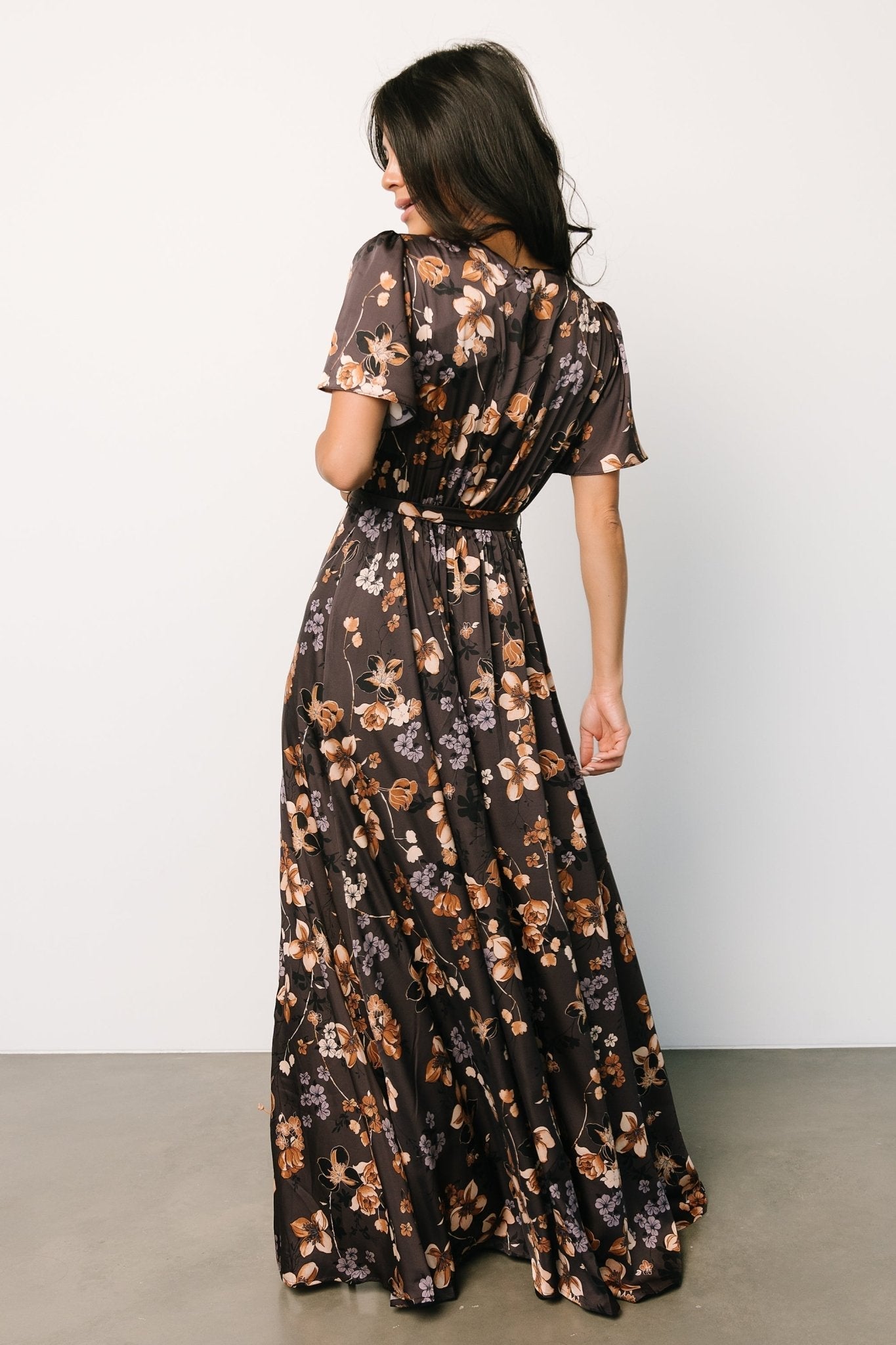 Agnes Satin Maxi Dress | Brown Floral