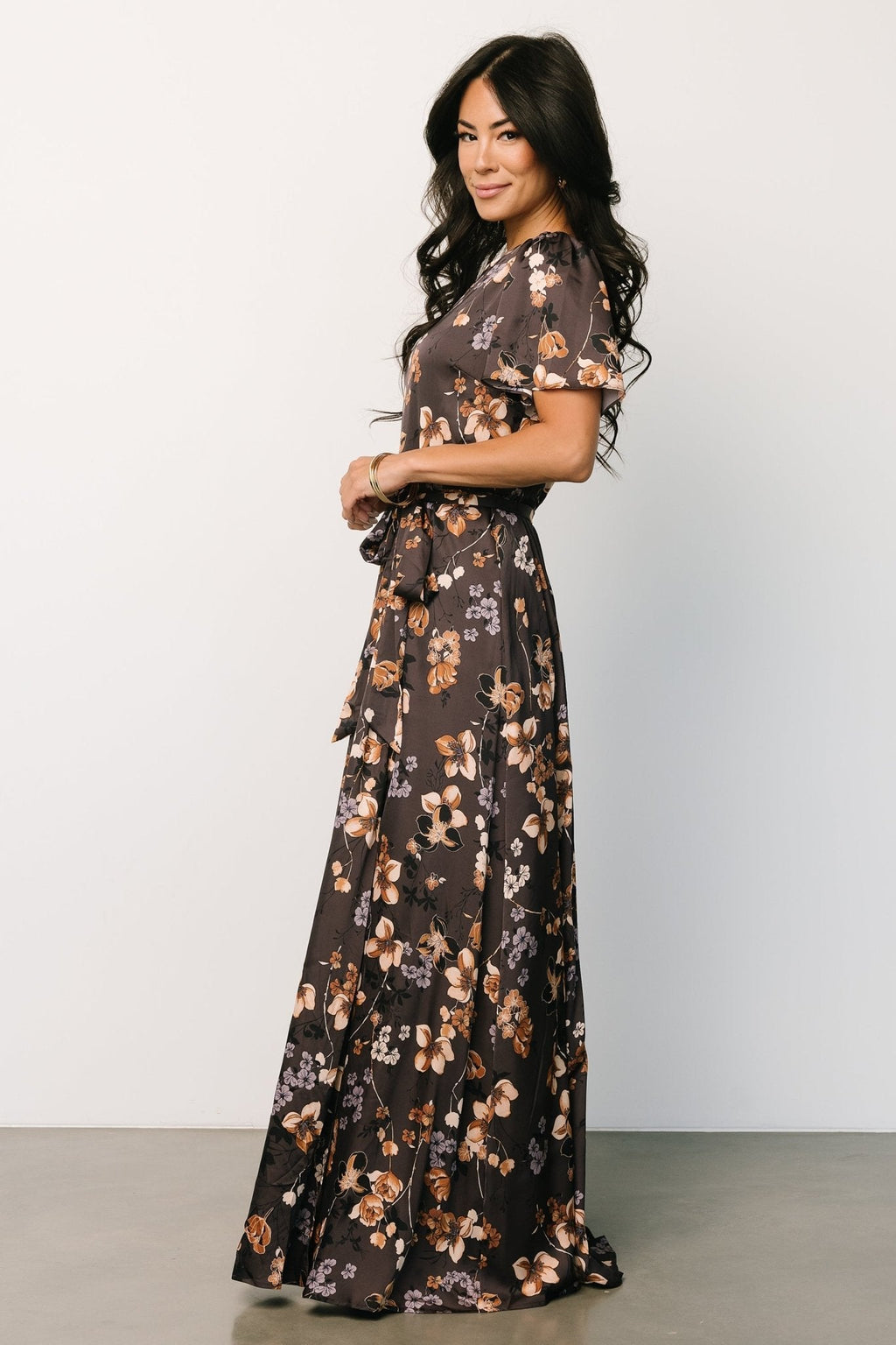 Agnes Satin Maxi Dress | Brown Floral