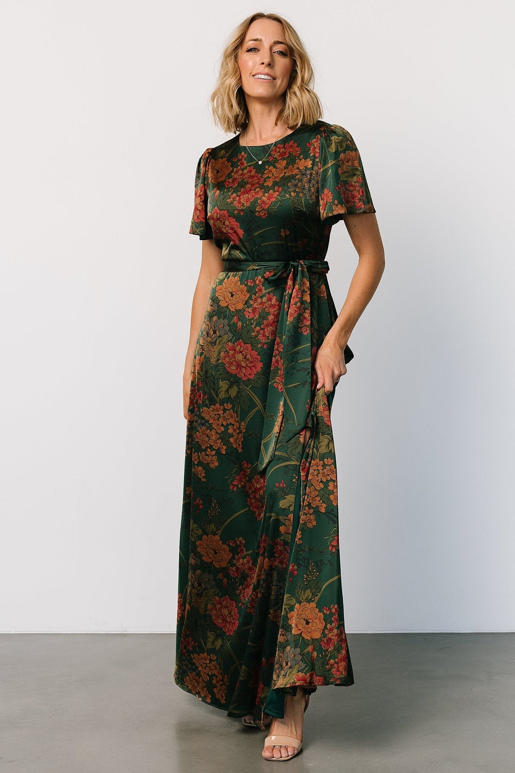 Agnes Satin Maxi Dress | Dark Green Floral