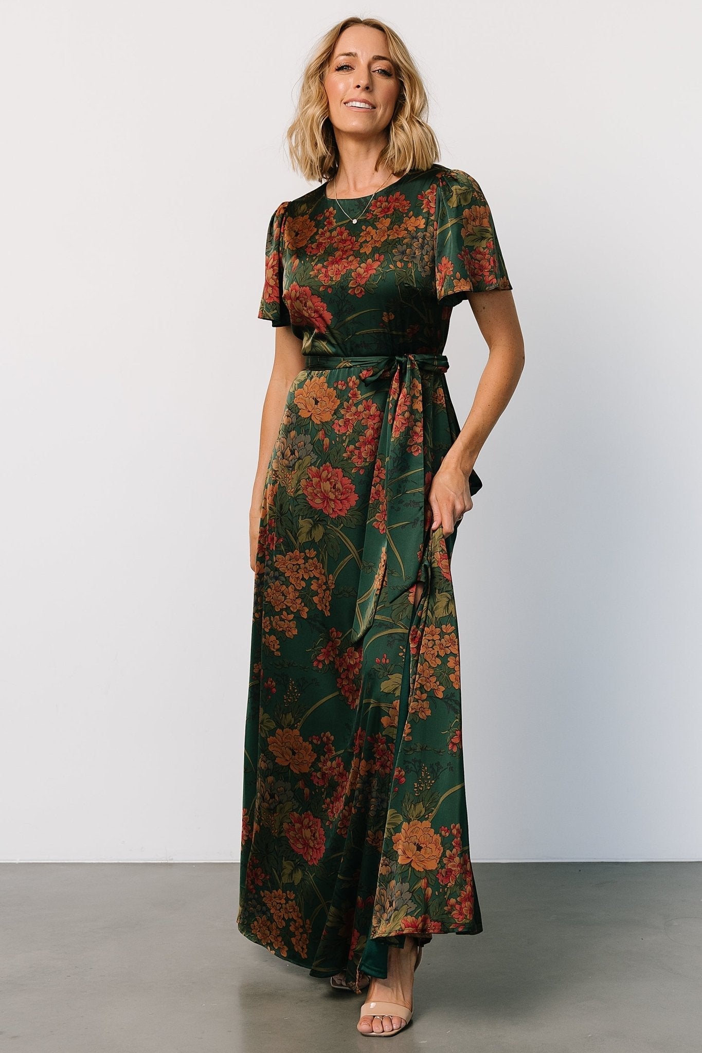 Agnes Satin Maxi Dress | Dark Green Floral