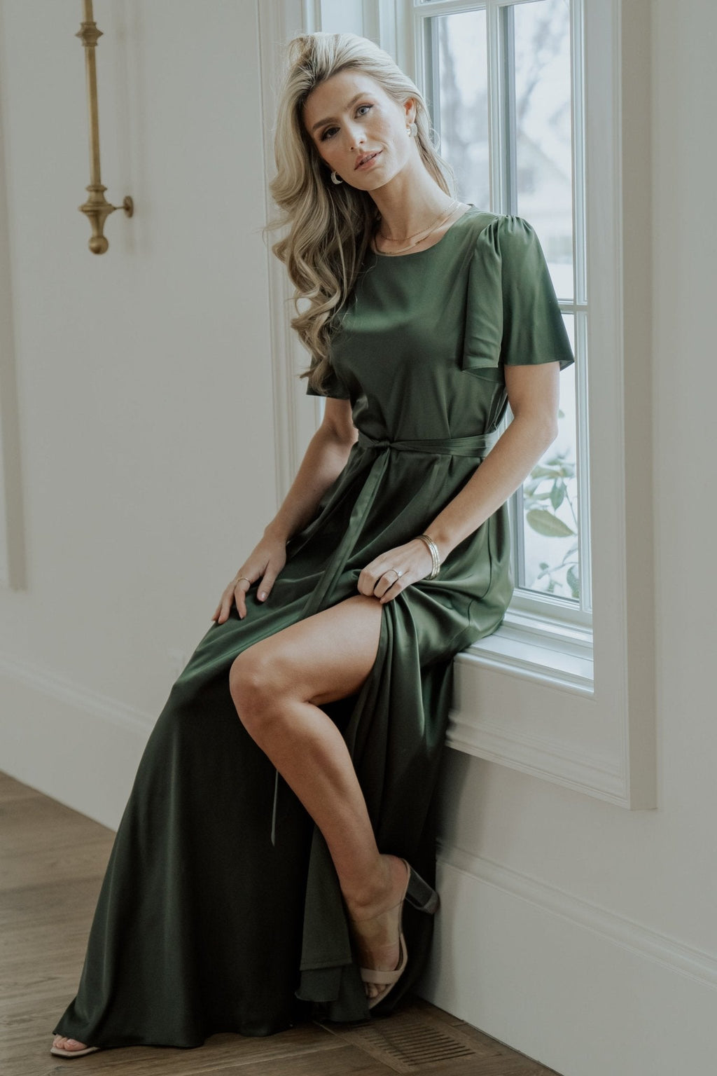 Agnes Satin Maxi Dress | Juniper Green