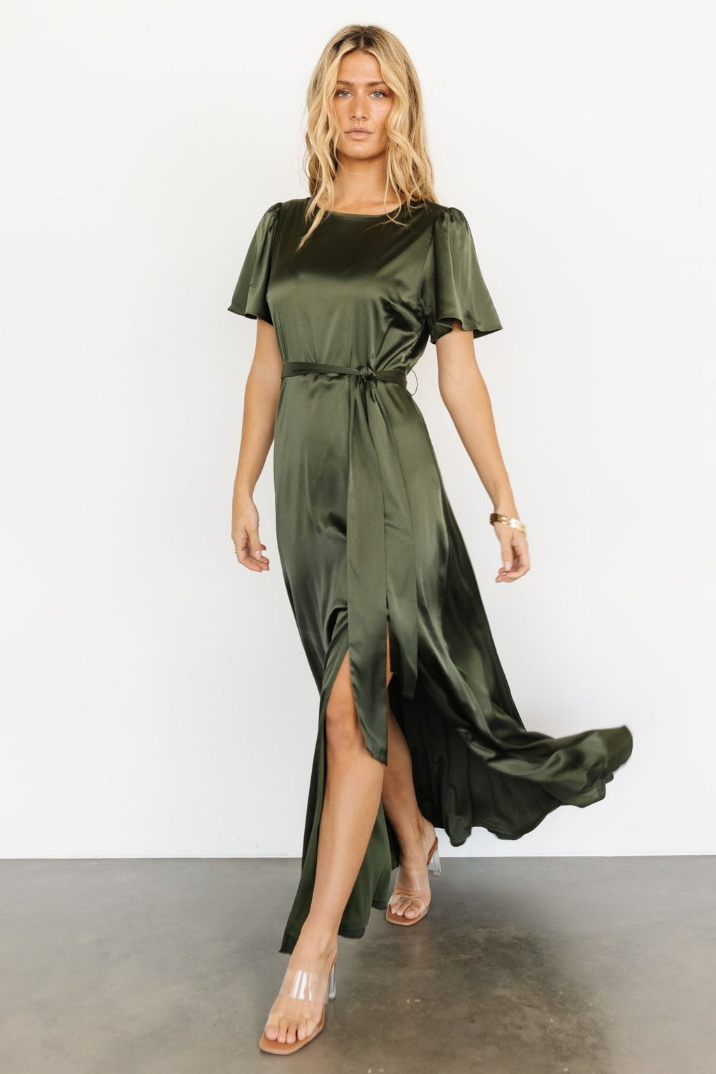 Agnes Satin Maxi Dress | Juniper Green