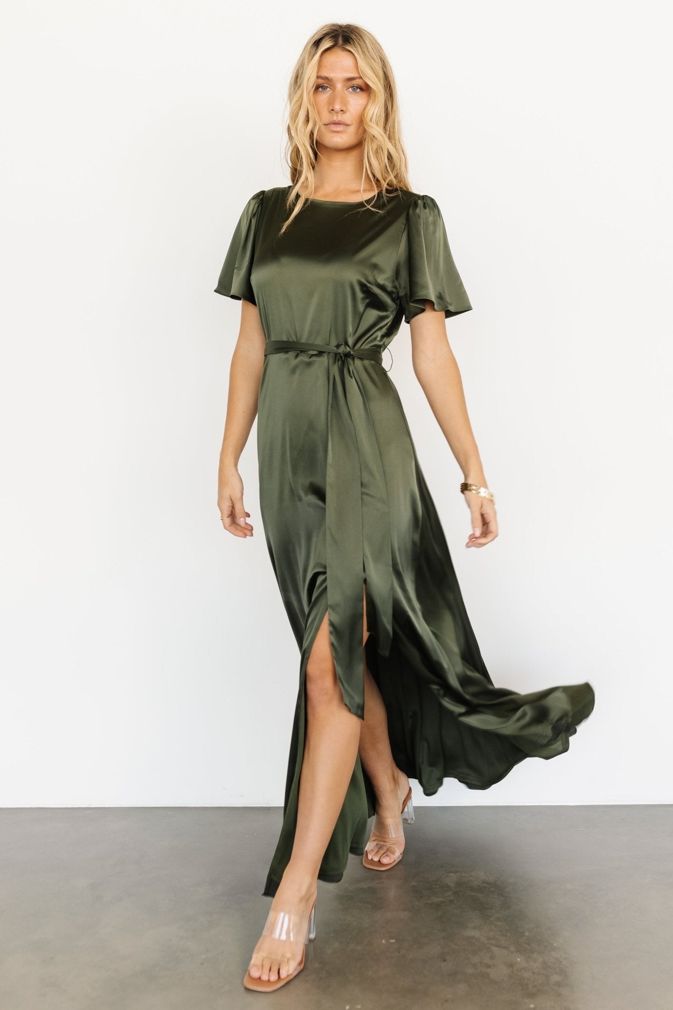 Agnes Satin Maxi Dress | Juniper Green
