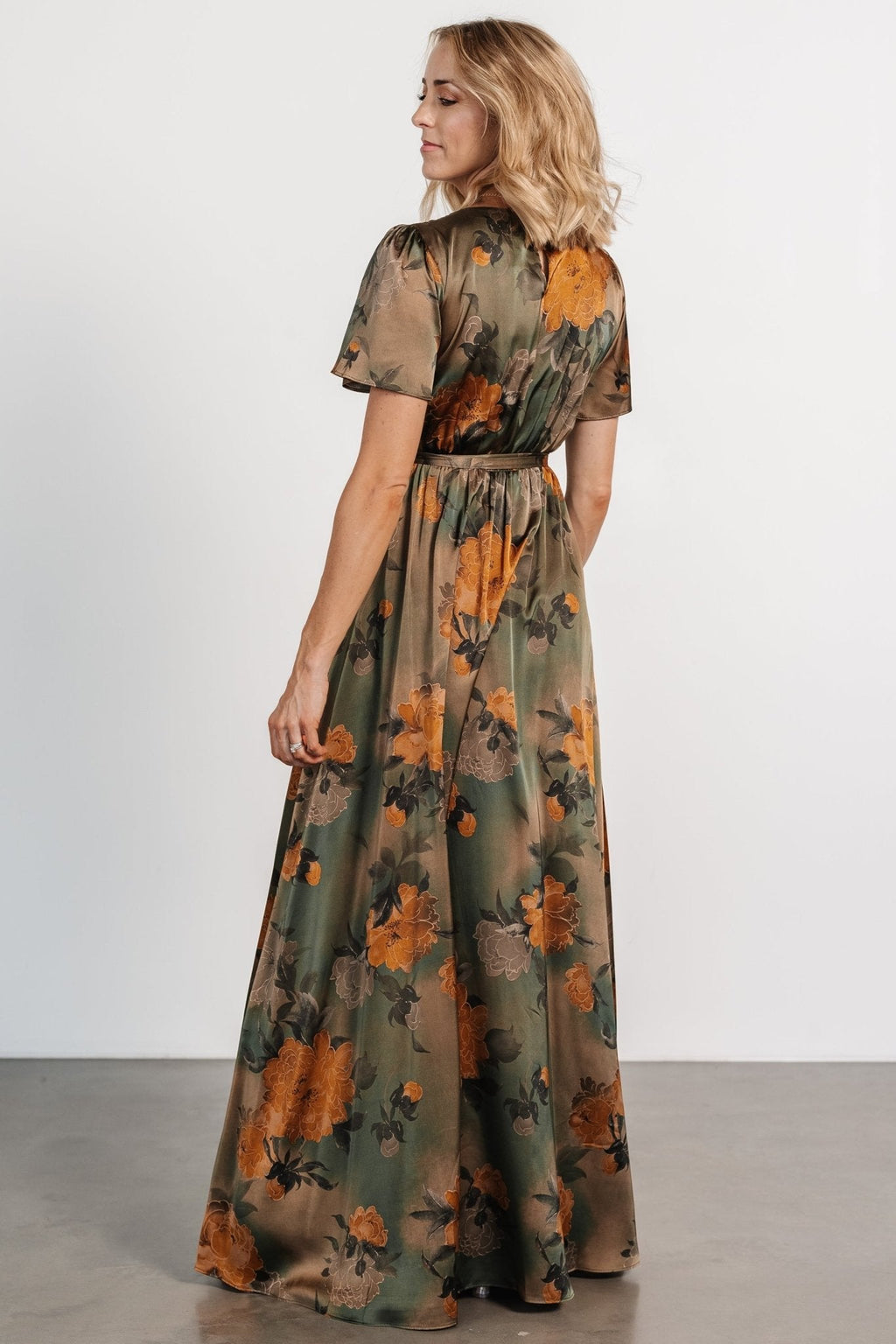 Agnes Satin Maxi Dress | Olive Floral