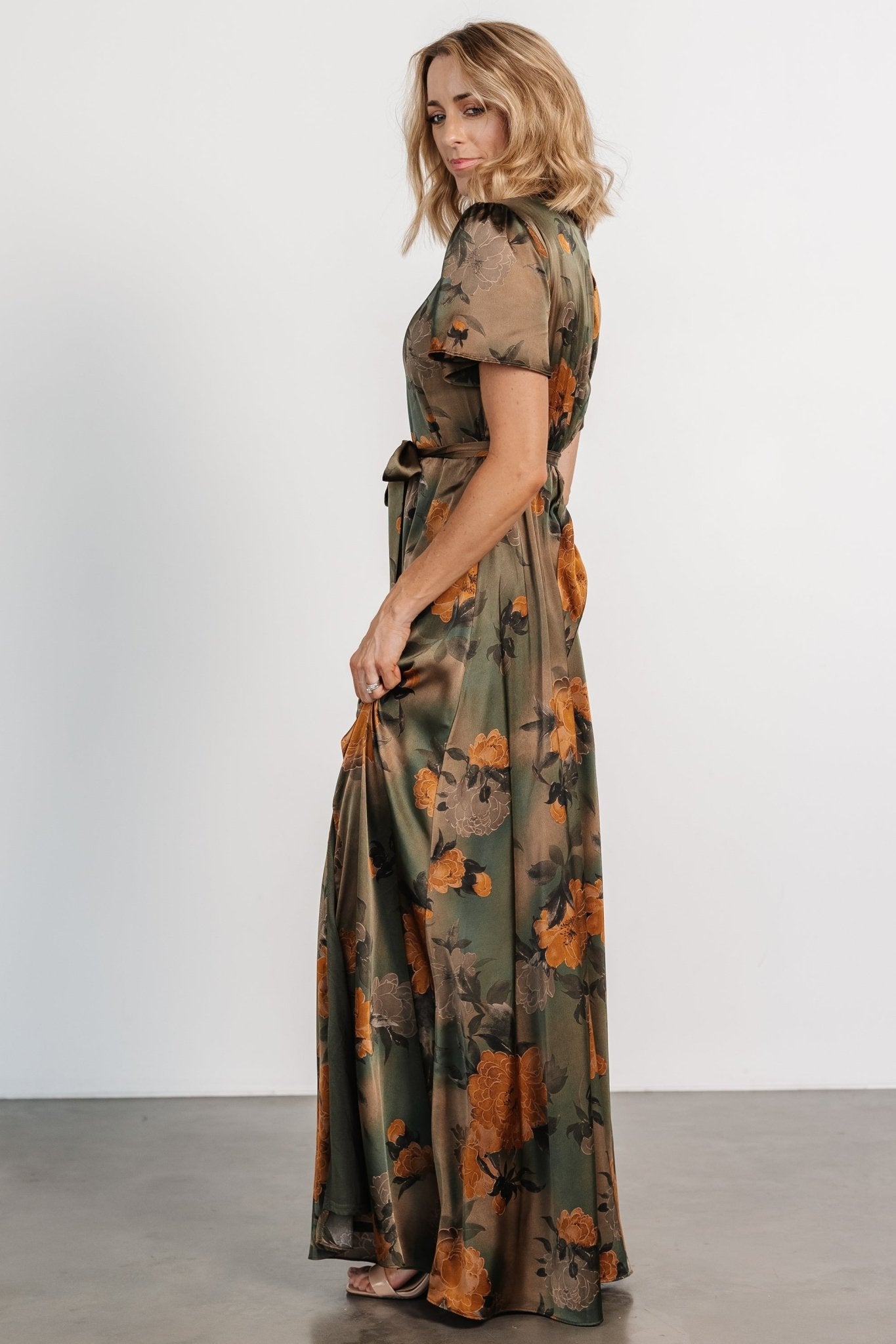 Agnes Satin Maxi Dress | Olive Floral