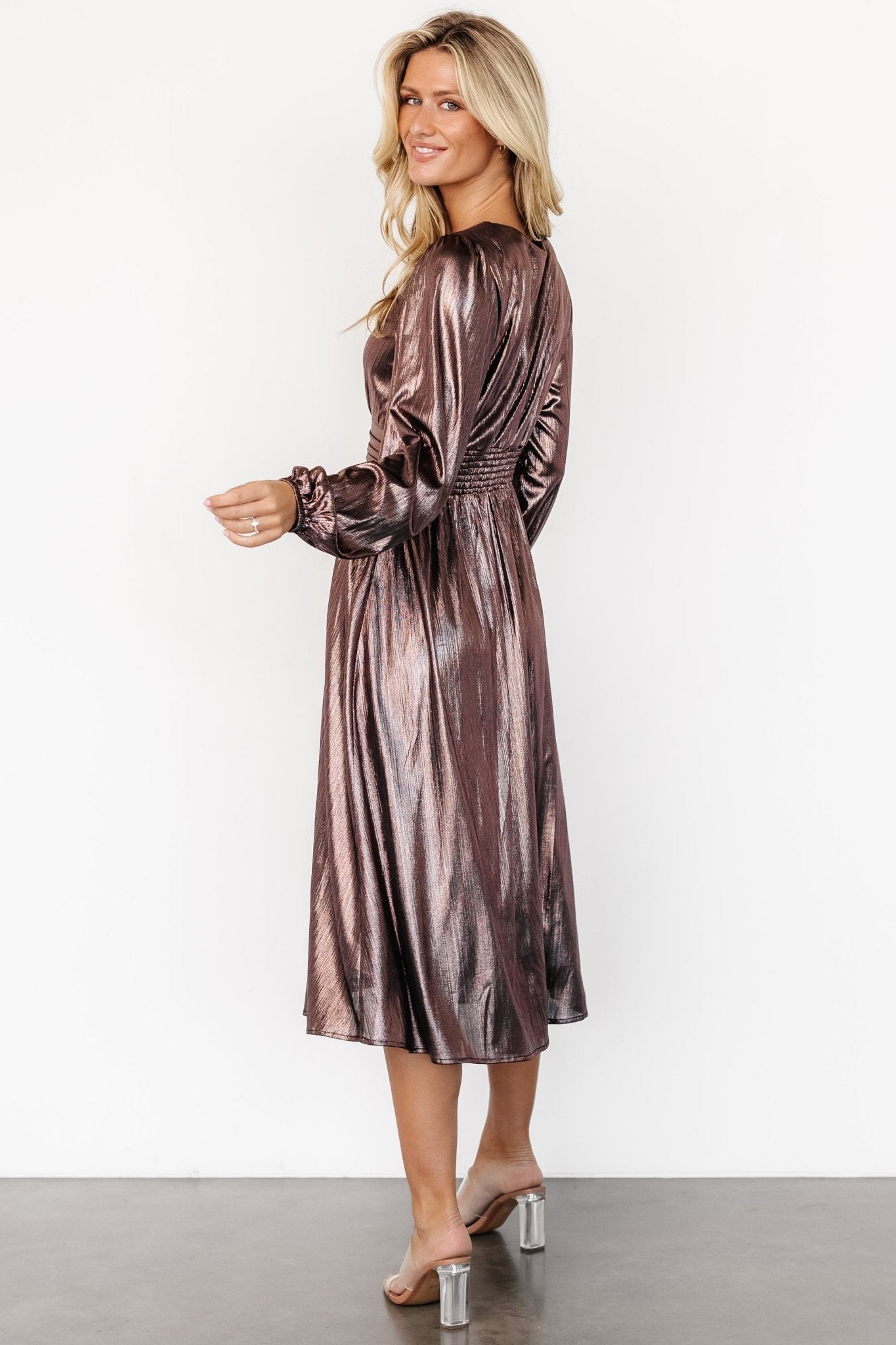 Aisha Shimmer Dress | Bronze