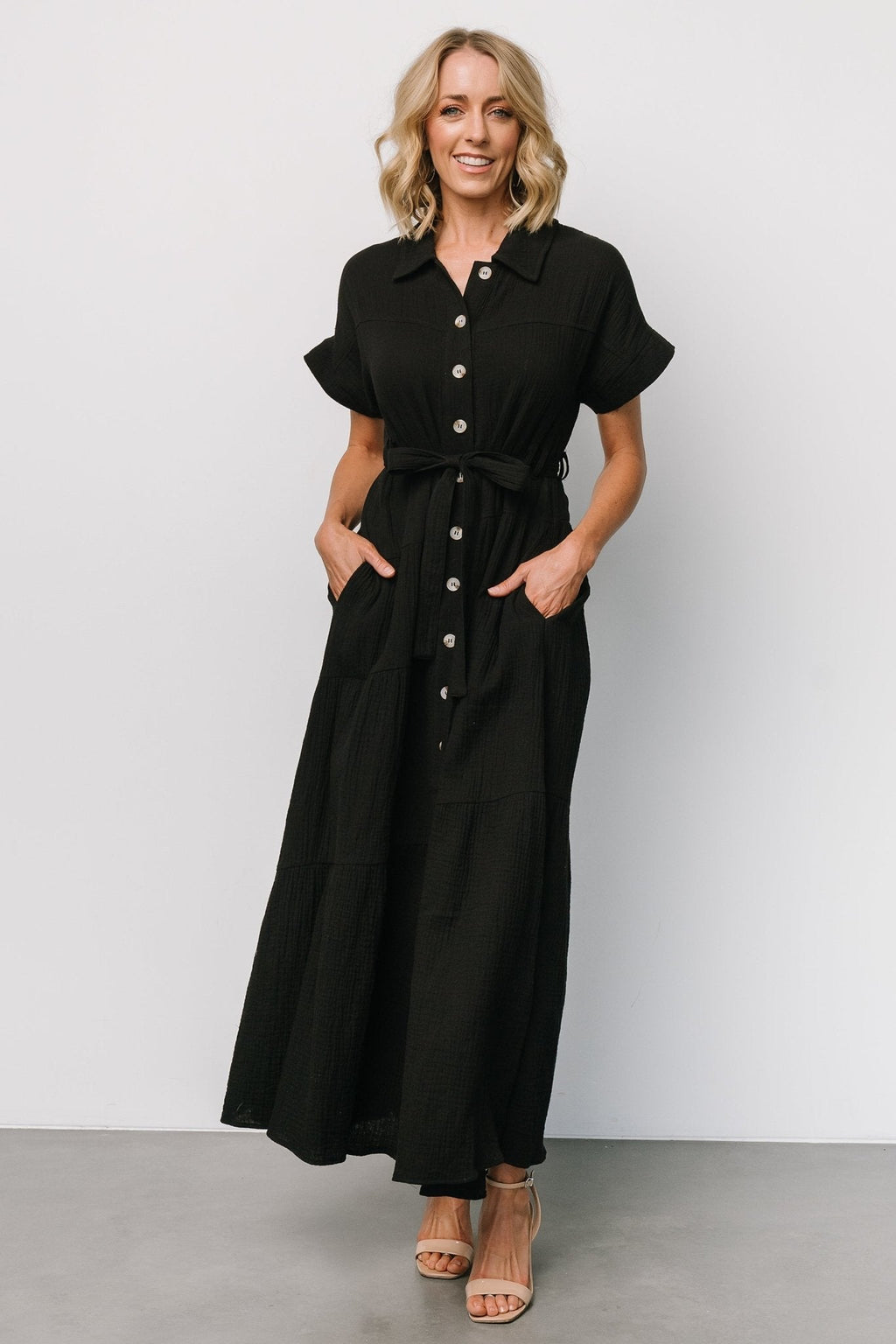 Aizey Button Up Maxi Dress | Black
