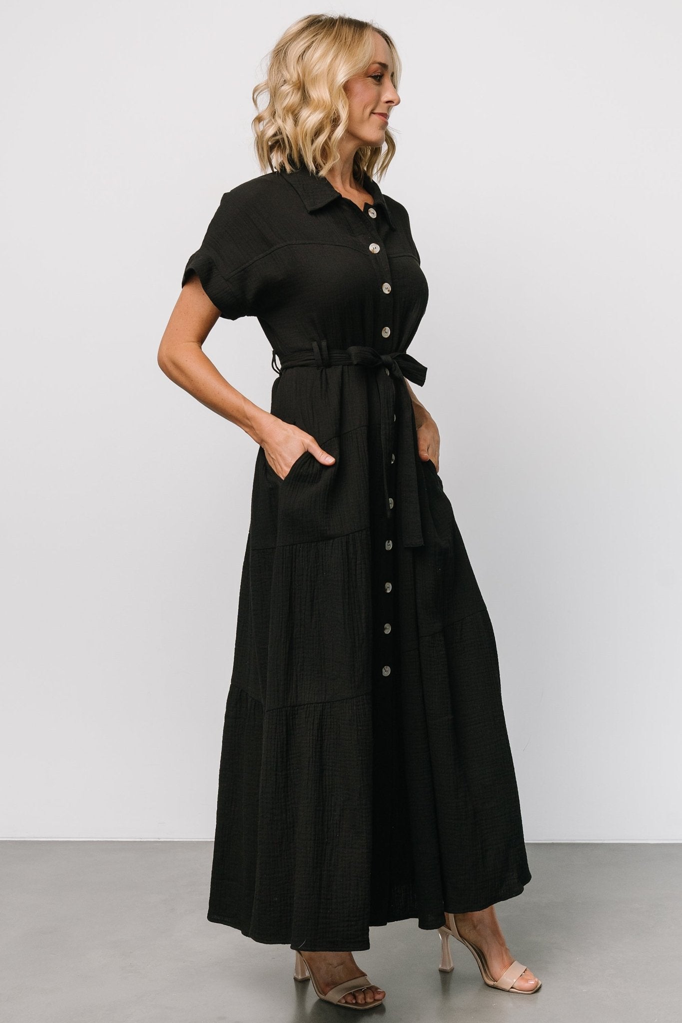 Aizey Button Up Maxi Dress | Black