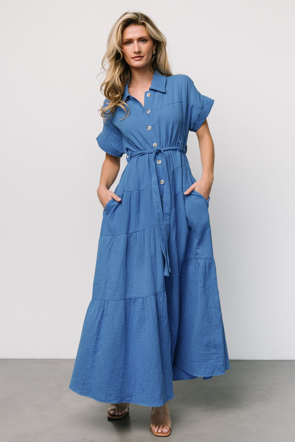 Aizey Button Up Maxi Dress | Blue
