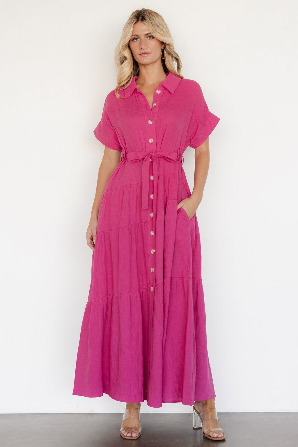 Aizey Button Up Maxi Dress | Pink