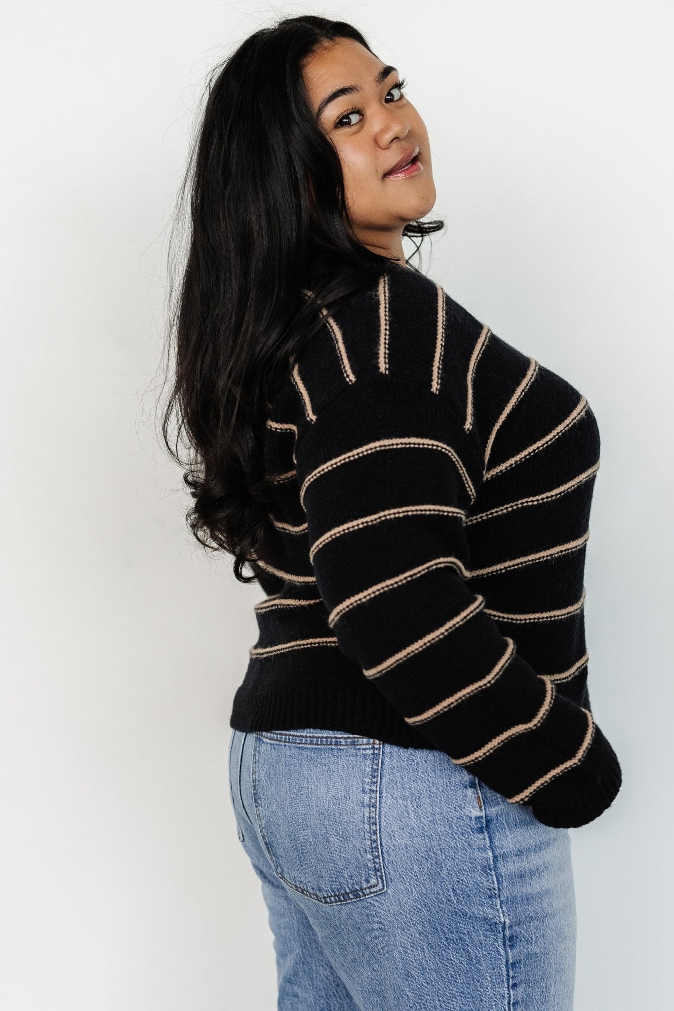 Alanis Stripe Sweater | Black + Camel