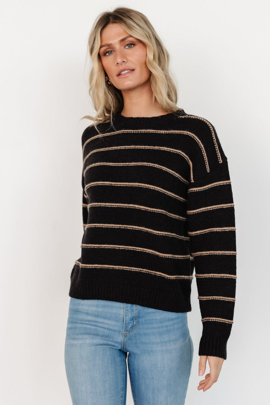 Alanis Stripe Sweater | Black + Camel