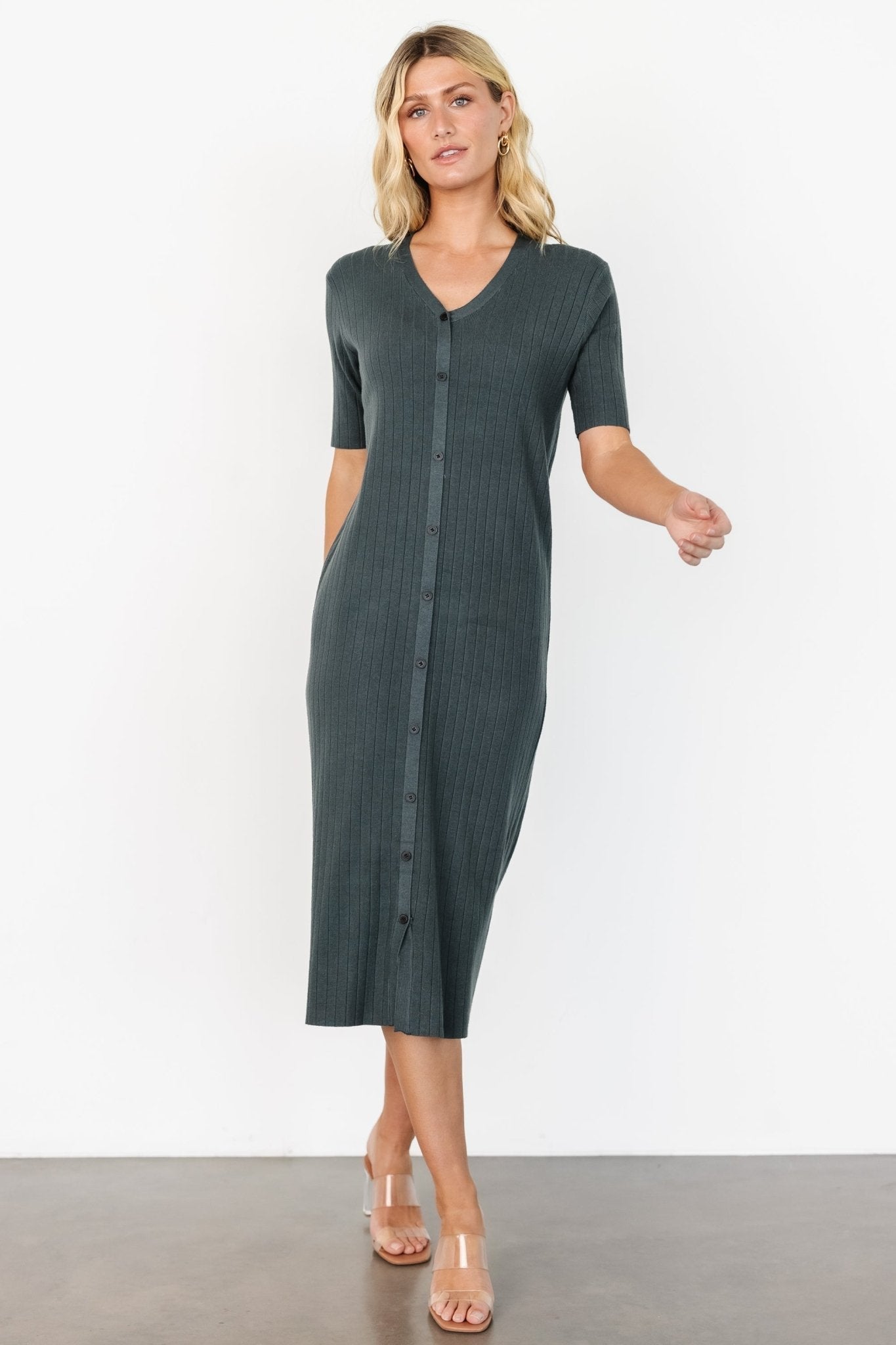 Alicia Ribbed Midi Dress | Dusty Jade