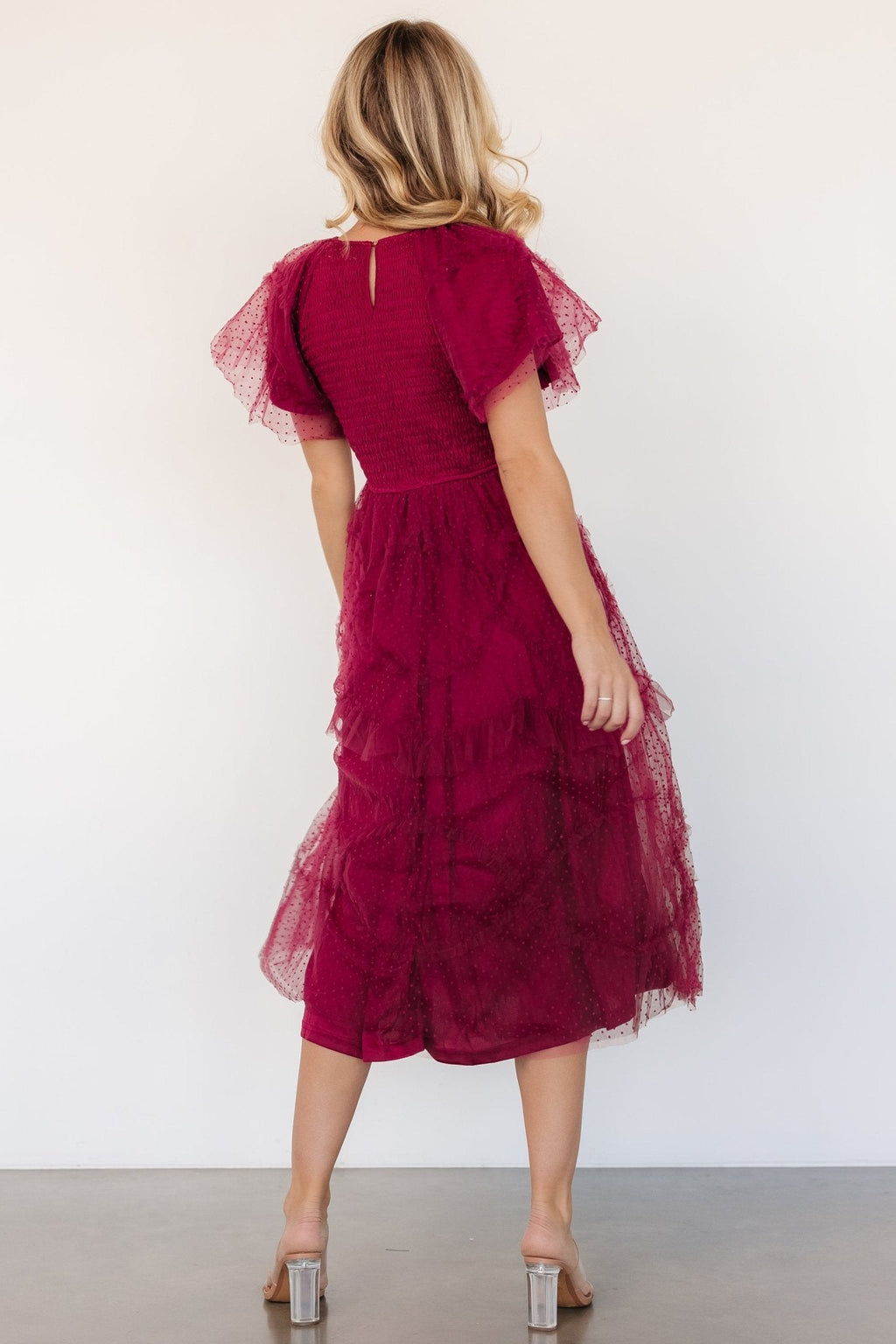 Ambrose Dotted Tulle Midi Dress | Burgundy