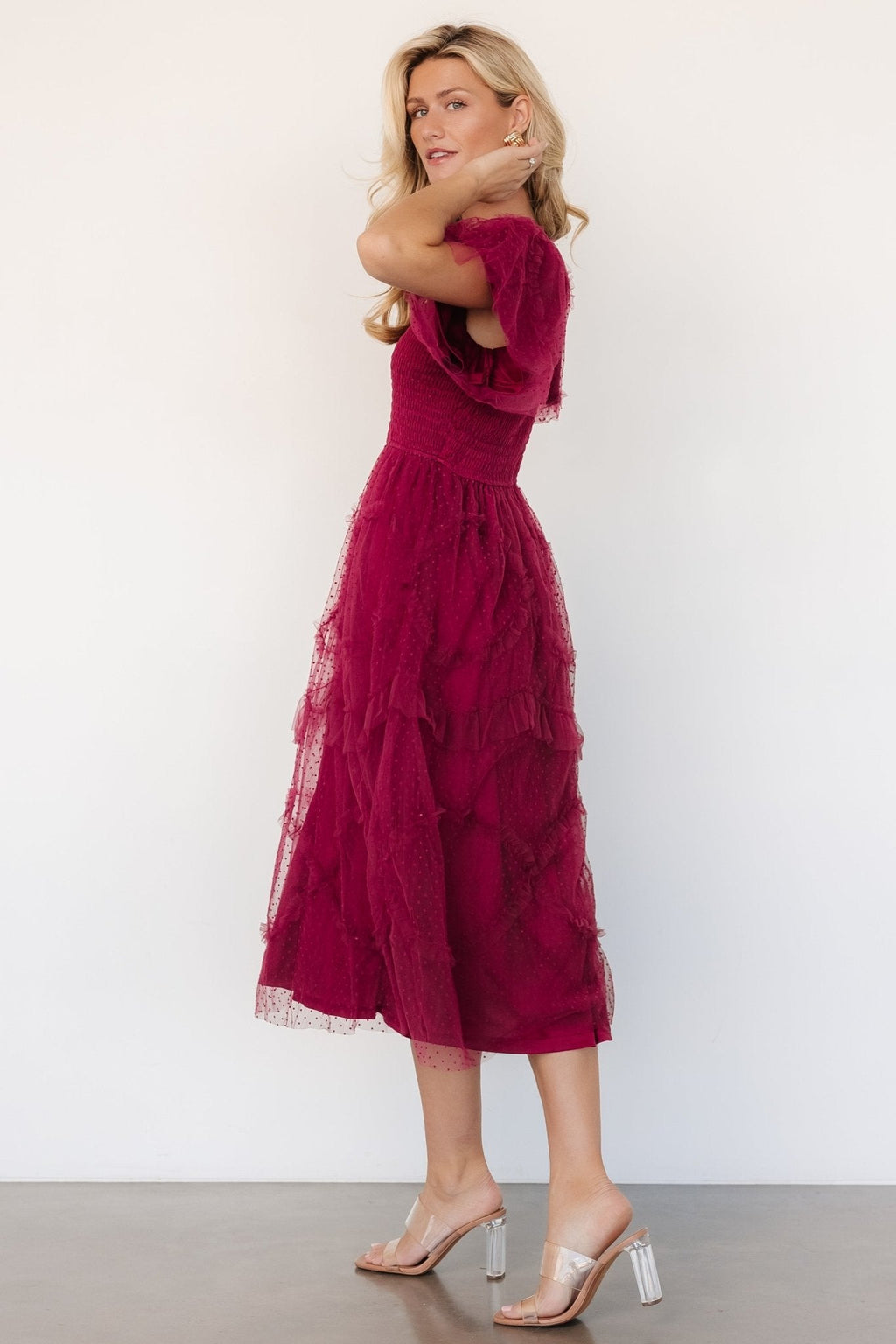 Ambrose Dotted Tulle Midi Dress | Burgundy