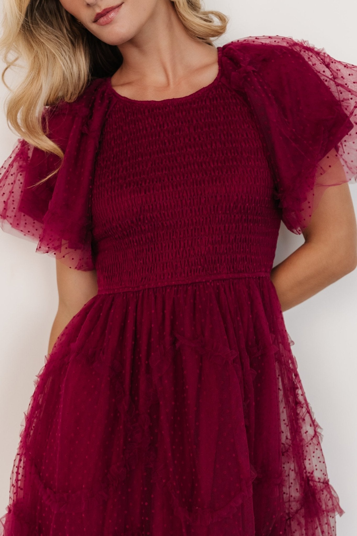 Ambrose Dotted Tulle Midi Dress | Burgundy