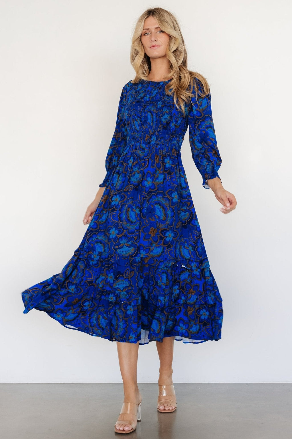 Andersen Smocked Midi Dress | Cobalt Floral