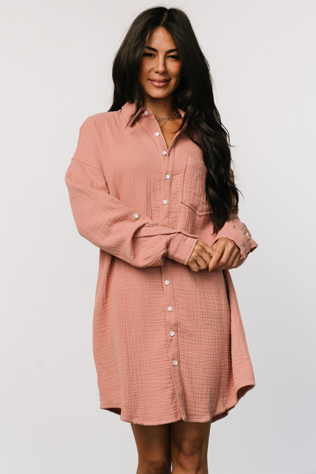 Andres Button Shirt Dress | Dusty Rose