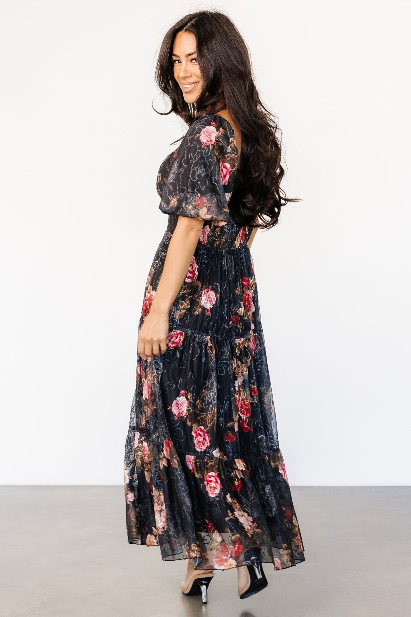 Annabeth Midi Dress | Black Floral