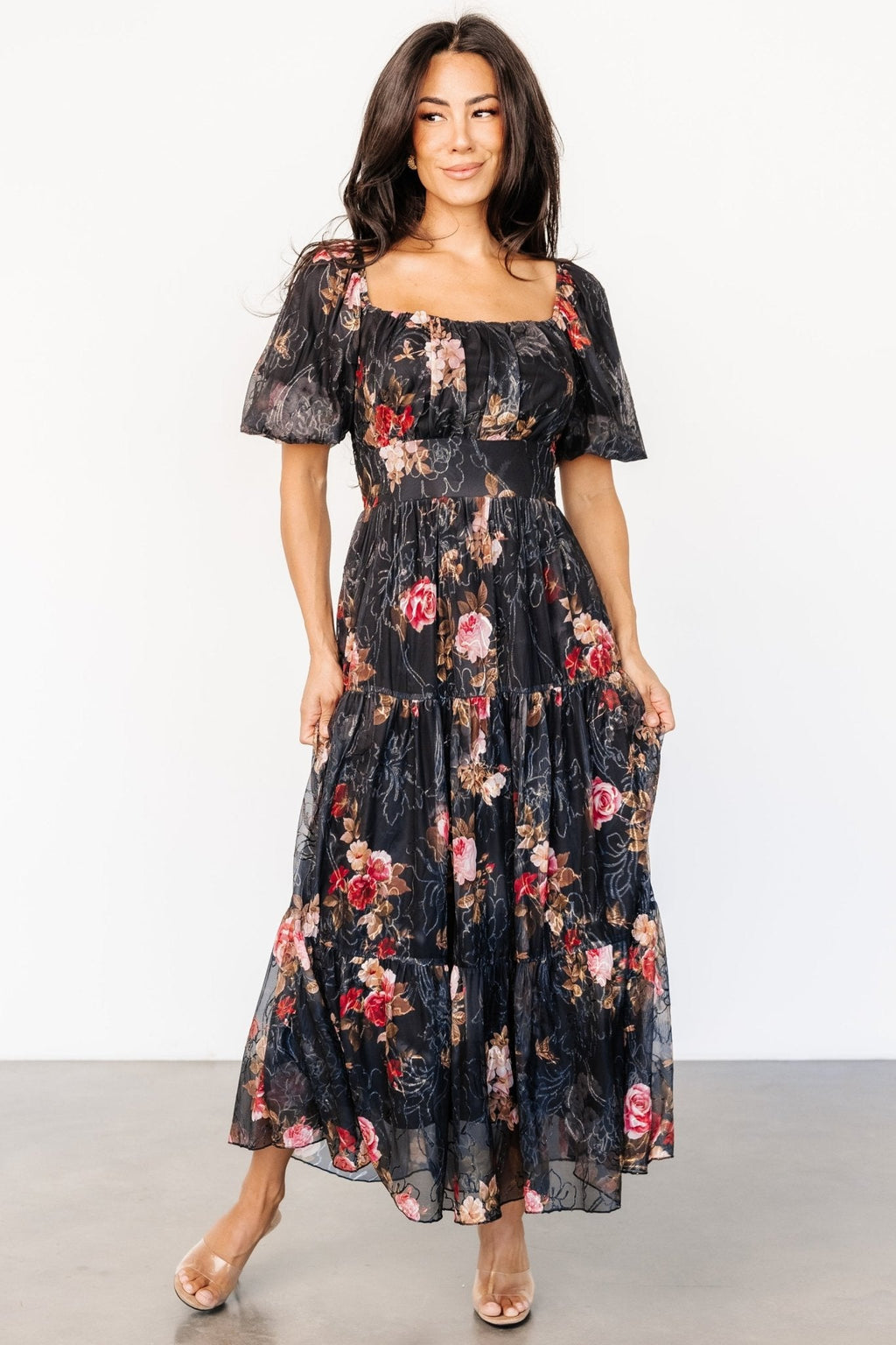 Annabeth Midi Dress | Black Floral