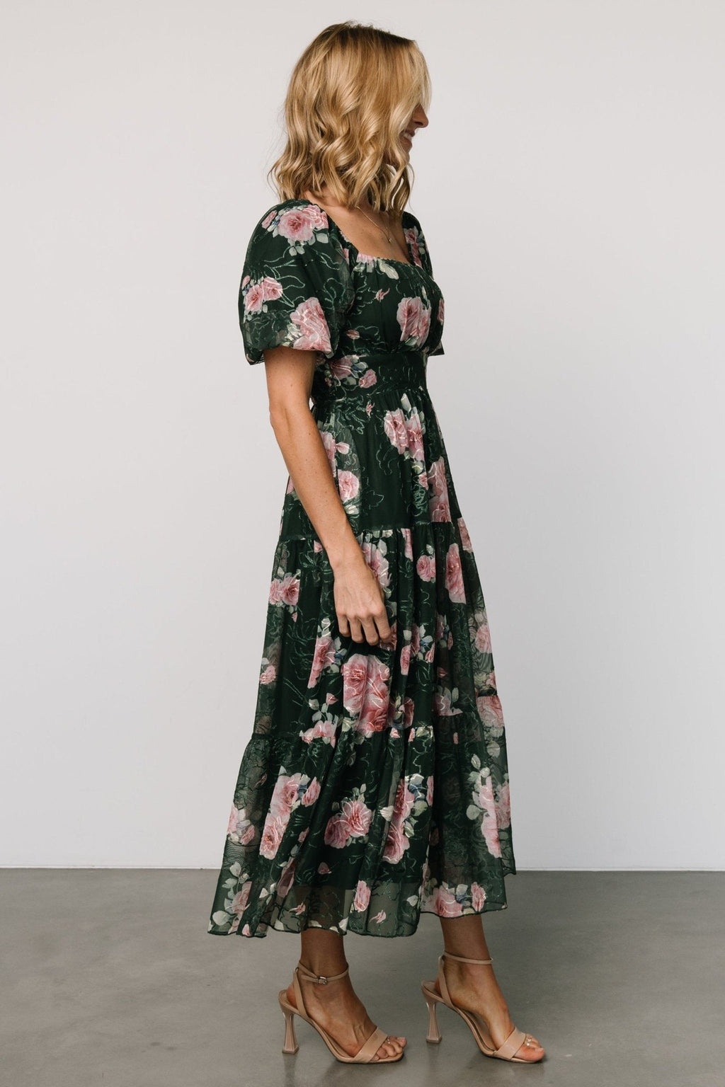 Annabeth Midi Dress | Dark Green + Pink