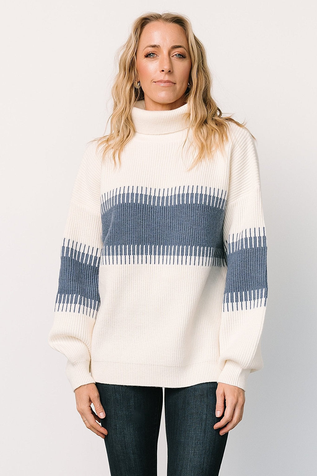 Antonov Turtle Neck Sweater | Blue + Cream