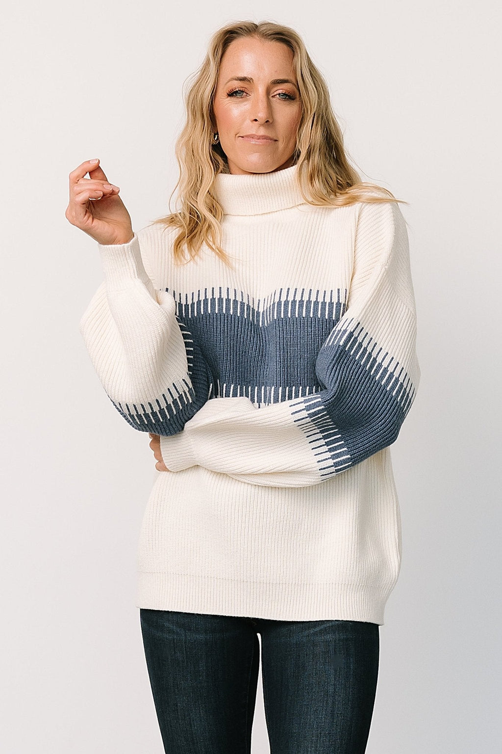Antonov Turtle Neck Sweater | Blue + Cream